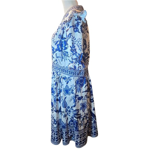 LAI MENG FIVE CATS Women Button Up Short Puff Sleeve Mini Dress Sz: XL Blue/Wht - Picture 9 of 15